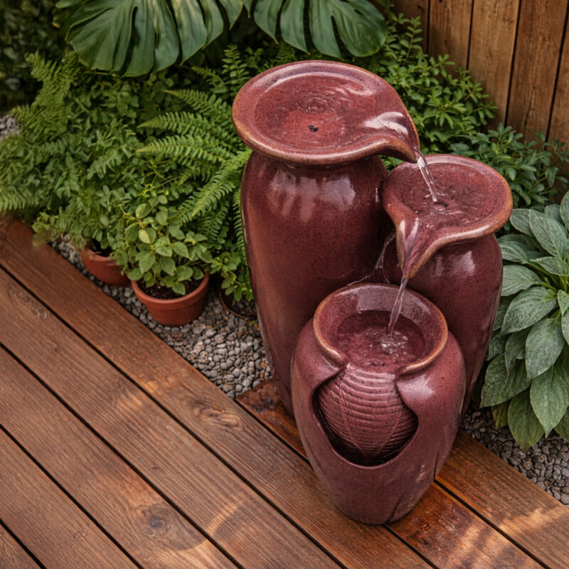 3-Tier Cascading Jars Outdoor Water Fountain, Red image number 7