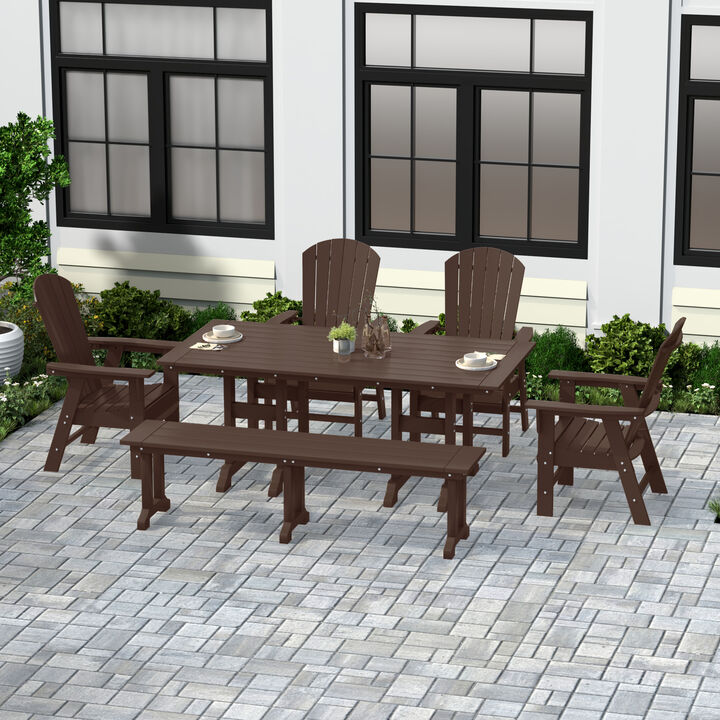 WestinTrends 6 Piece Outdoor Patio Dining Table and Armchair Dining Bench Set