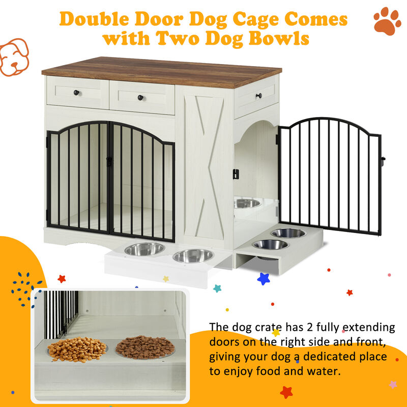 Whisen 43.3" Indoor Wooden Cabinets, Dog Kennel with 3 Drawers and Removable Feeder image number 7