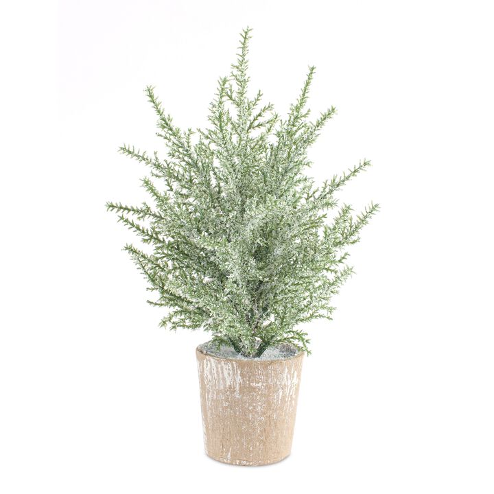 Set of 6 Frosted Holiday Pine Trees in Paper Pots for Festive Home D&eacute;cor