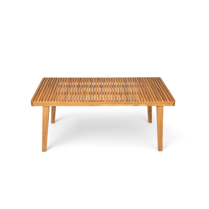 Slatted Top Patio Dining Table, 300lbs Weight Capacity Garden Table, Natural Wood Outdoor Dinner Table
