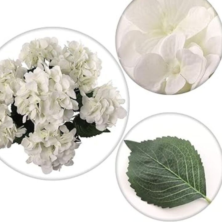 Hydrangea Silk Flower Bush, Seven Heads Per Bush, UV Resistant, Indoor & Outdoor Silk Plant, Adjustable Stem, Rich Green Leaves, Wedding, Cen