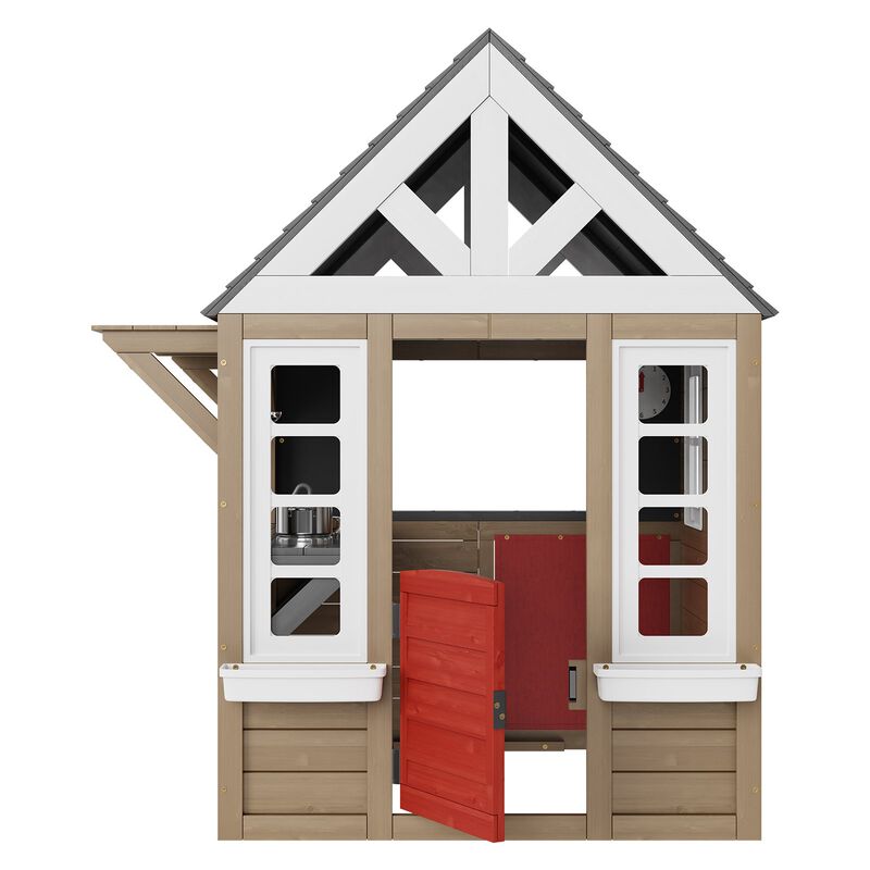 Outdoor Wooden Playhouse Kids Garden Games Cottage with Door Window Sink