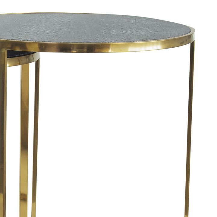 24, 22, 21 Inch Nesting Table, Gold Stainless Steel, Vegan Faux Leather Top - Benzara