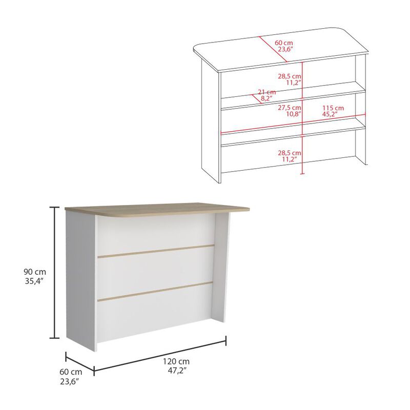 Fendi Kitchen & Dining room Island with Ample Workstation and 2-Tier Shelf -White / Light Pine