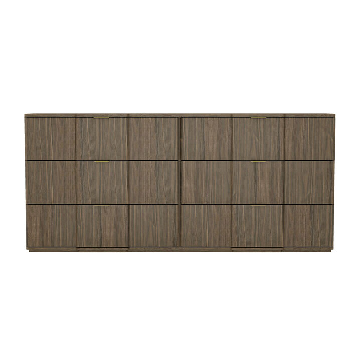Clive Mid-Century Modern 6-Drawer Dresser in Walnut Brown and Gold