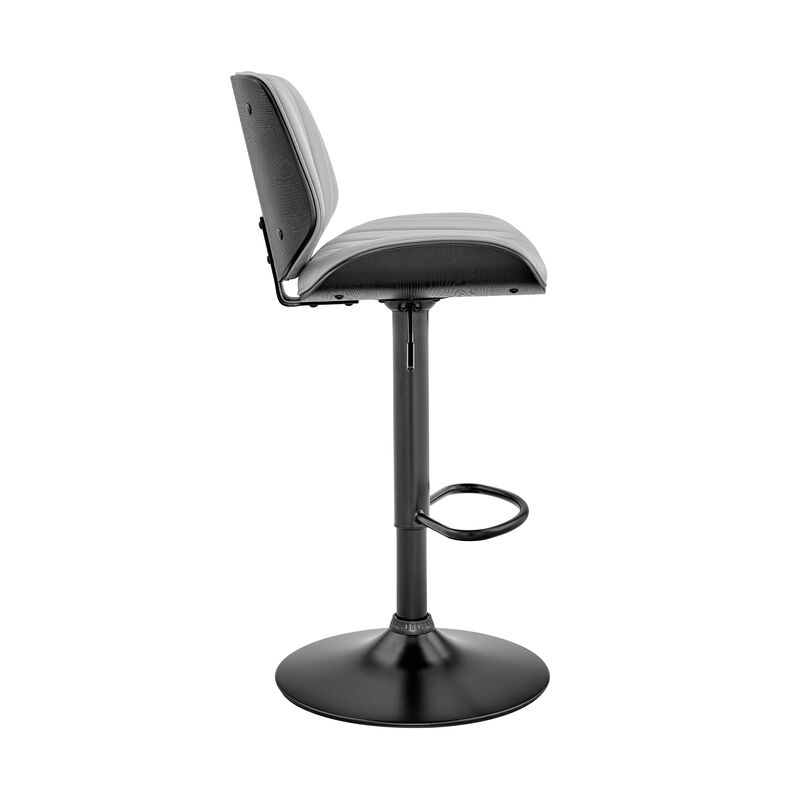 Brock Adjustable Gray Faux Leather and Walnut Wood Stool with Black Base image number 2