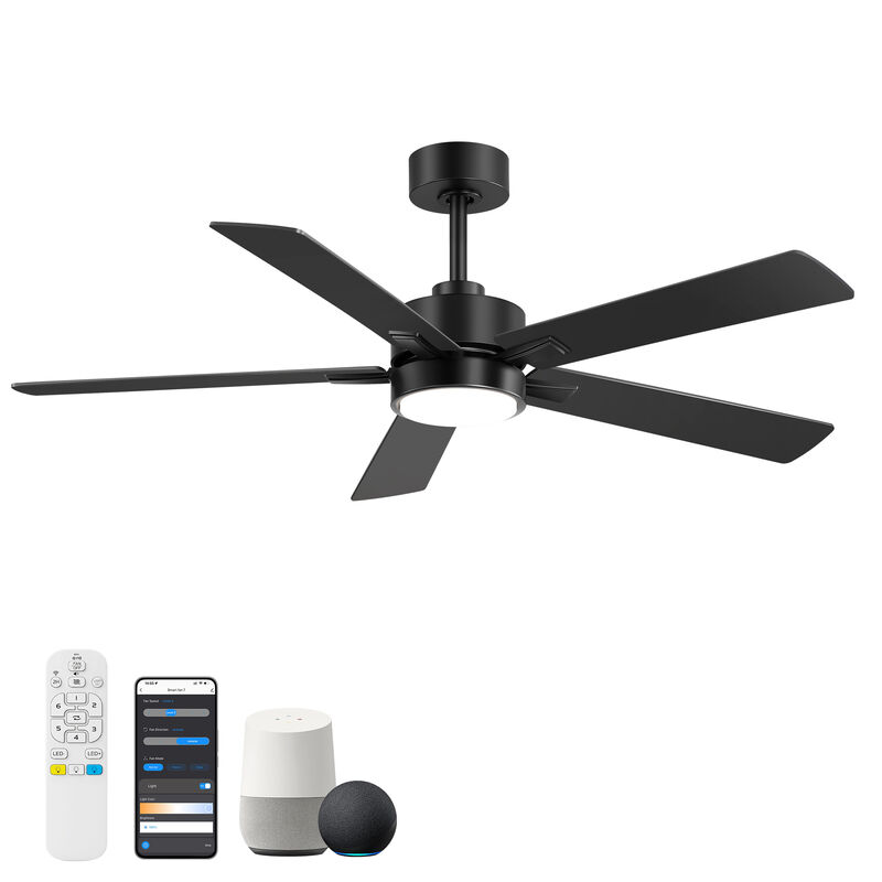 Breezary 52 Inch LED Ceiling Fan with Light, Tuya WiFi App Control, Dimmable 3CCT, 5 Blade Quiet Ceiling Fan image number 0