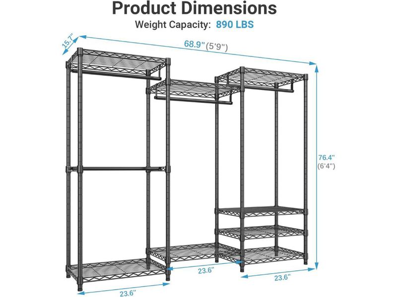 V5 Heavy Duty Clothes Rack | Portable Closet Wardrobe with 4 Hanging Rods image number 2