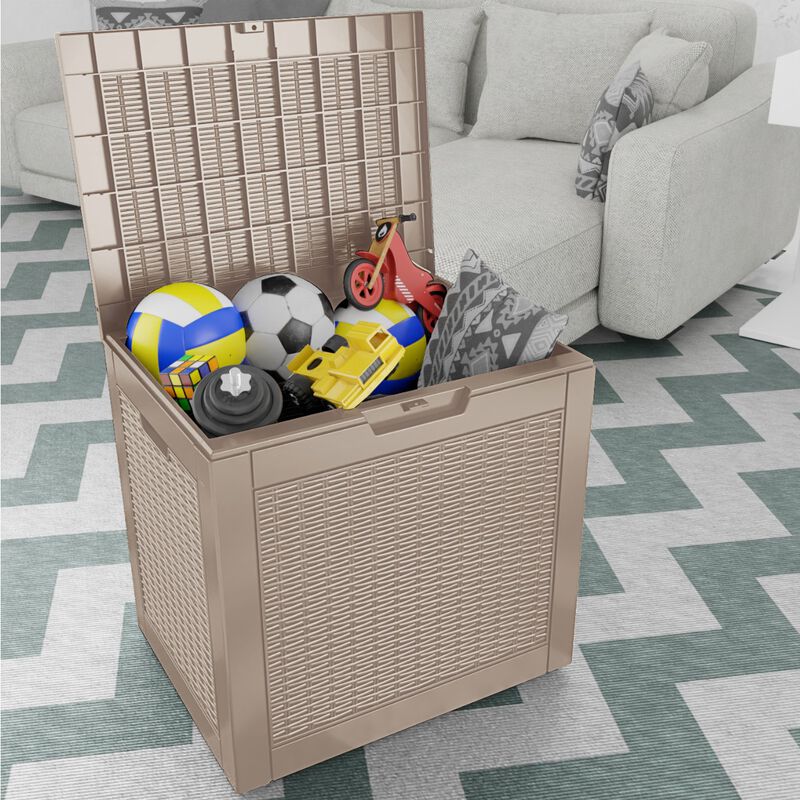 Mondawe 31 GAL Rattan Deck Boxes for Outdoor Storage with Side Handles