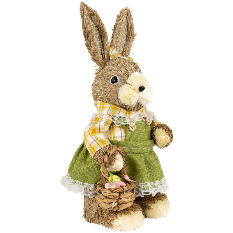 Rustic Girl Rabbit with Easter Basket Figure - 13.75" - Yellow and Green