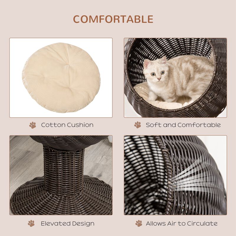 Rotatable Cat Retreat: 27" Coffee-Colored Woven Grass Egg Chair Pod