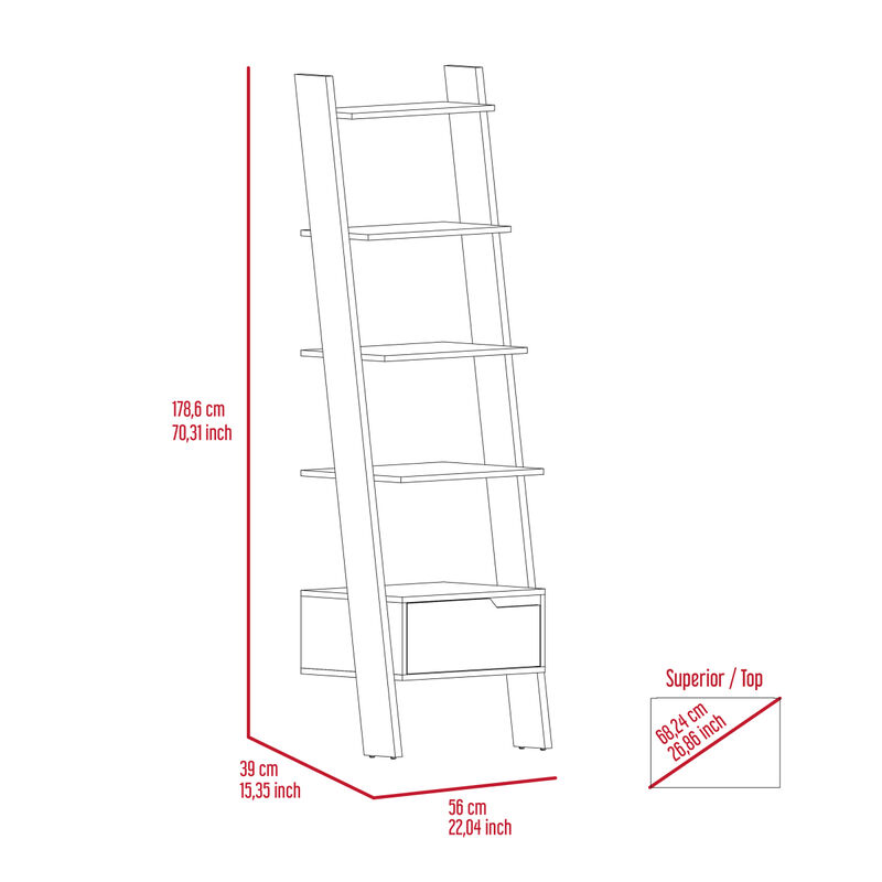Haven 1-Drawer 4-Shelf Ladder Bookcase Dark Walnut