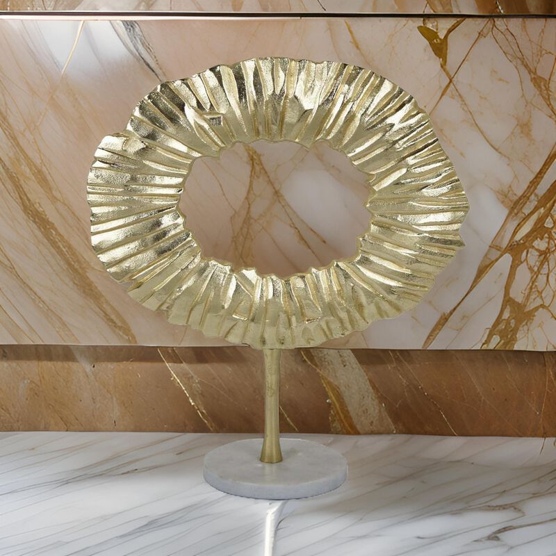 23 Inch Modern Tabletop Decorative Statue, Solid Ring Design, Gold Metal - Benzara
