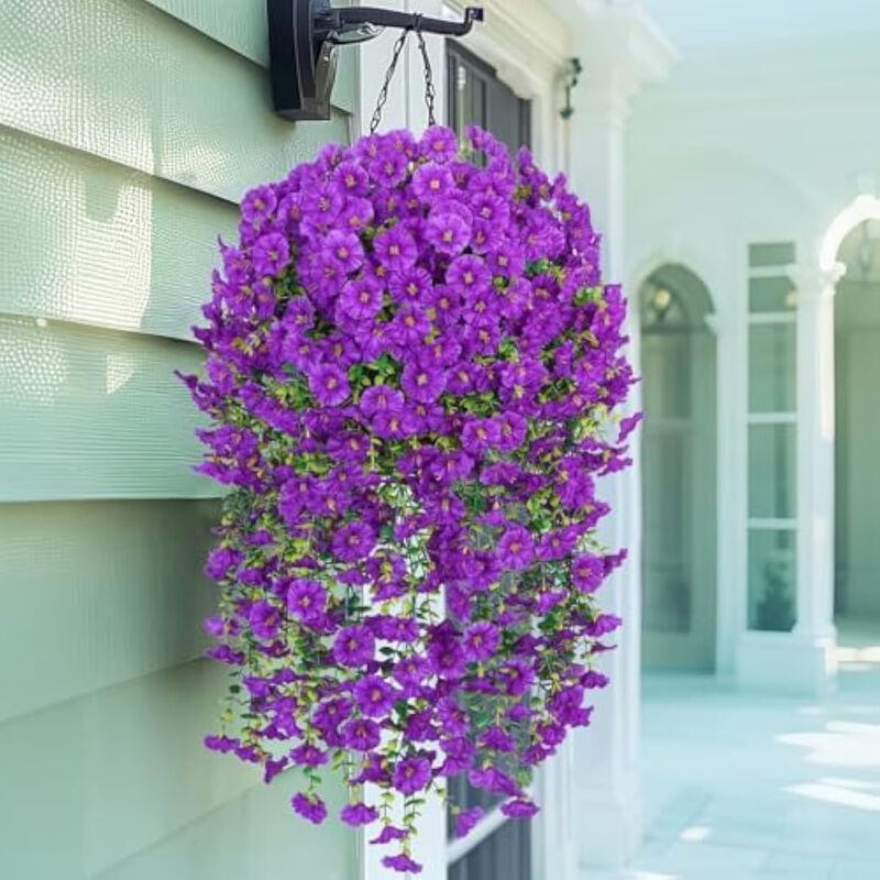 4 Piece Purple Artificial Hanging Morning Glory Flowers UV Resistant Outdoor image number 3