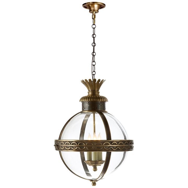 Crown Top Banded Globe Lantern in Bronze with Antique-Burnished Brass