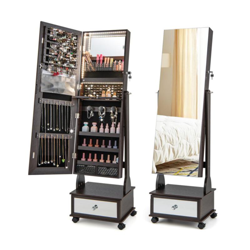 Hivvago 47 Inch Lockable Jewelry Cabinet Armoire with 3-Color LED Lights