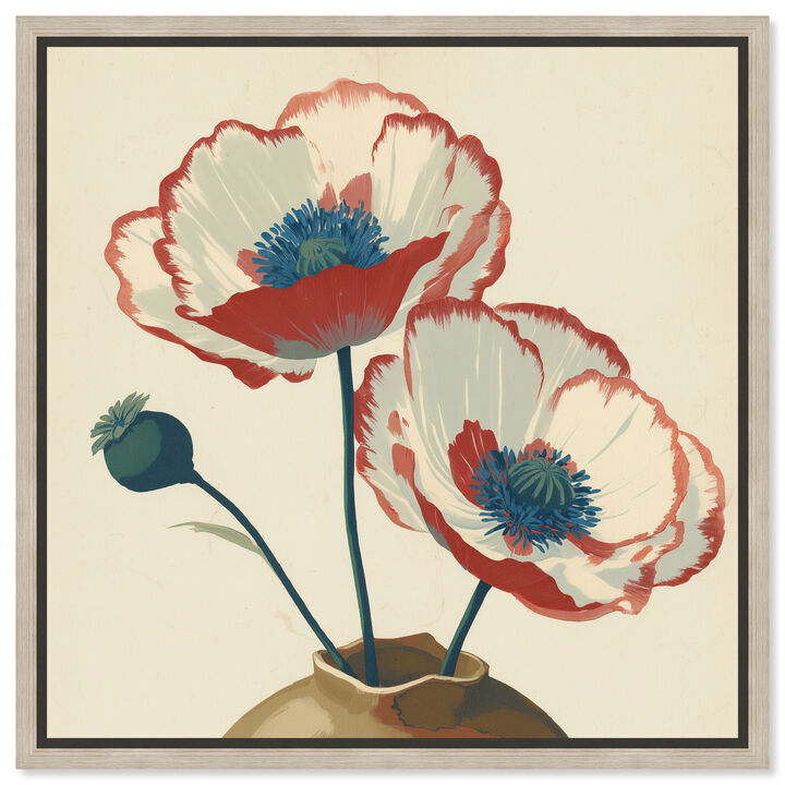 Twin Retro Poppies II Floral and Botanical Canvas Print by Art Remedy