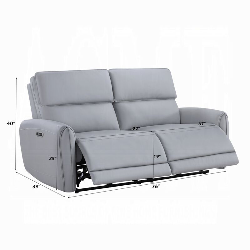 Jero Power Motion Recliner Sofa, 2 Seater, USB Port, Gray Faux Leather image number 5