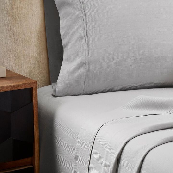 Knightsbridge 1000 Thread Count Herringbone Sateen Sheet Set - 4-Piece - Queen 60x80", Silver