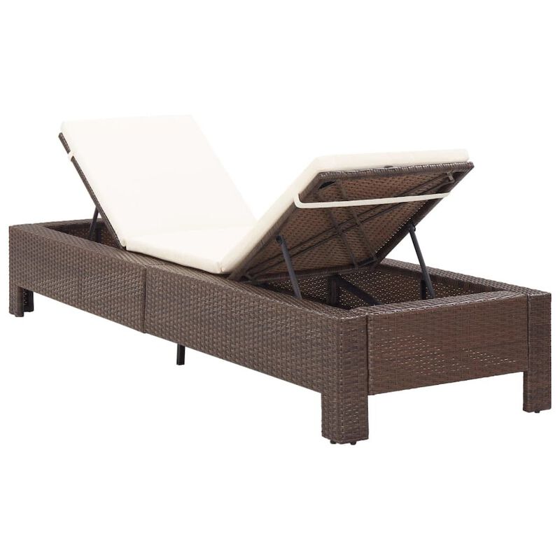 vidaXL Sunbed with Cushion Brown Poly Rattan, 46235
