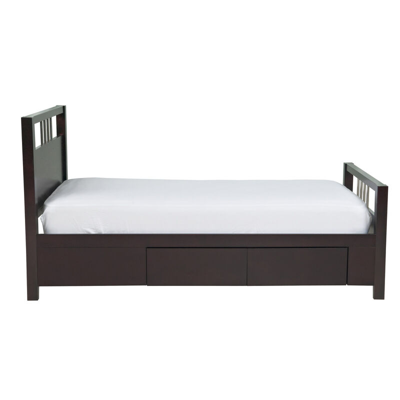 Fang King Size Storage Bed, Sleigh Headboard, 4 Drawers, Espresso Brown  - Benzara