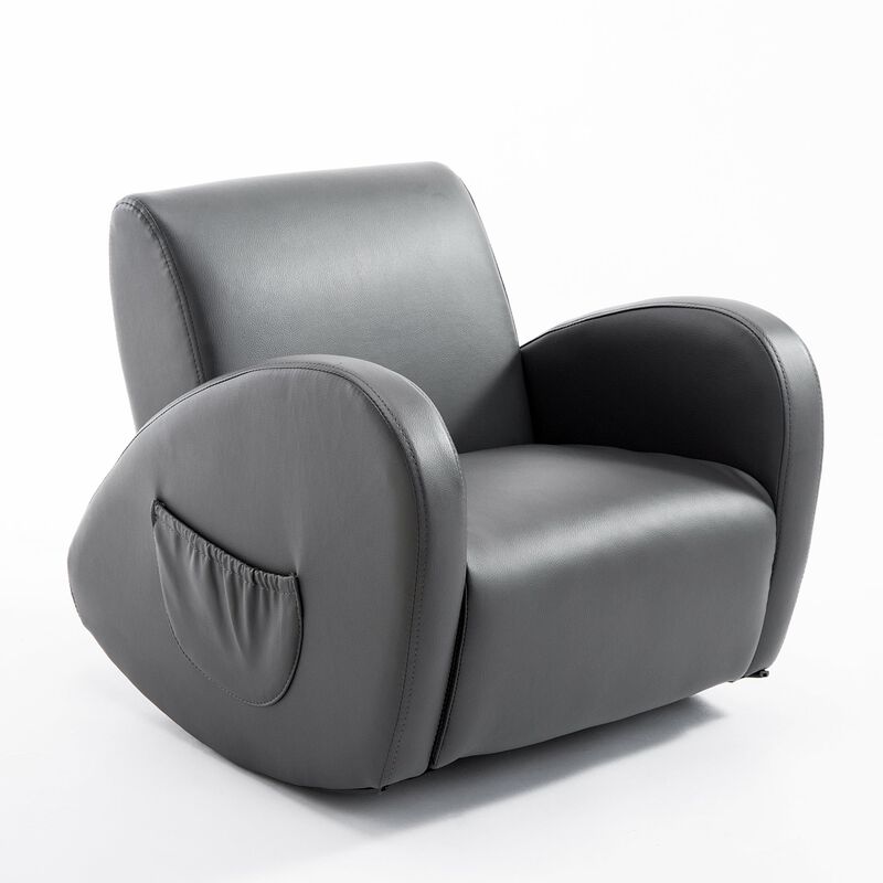 Comfy Kids' Rocker: Grey PU Leather Toddler Chair with Pocket