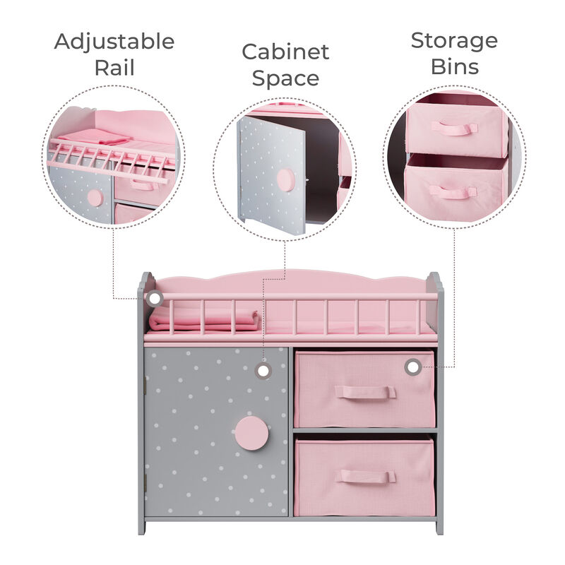 Teamson Kids 16" Baby Doll Wooden Furniture Changing Station Storage TD-12390A image number 2