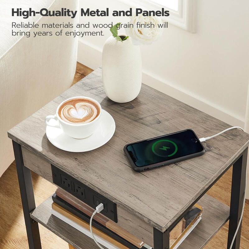 Side Table with Charging Station, 3 Tier End Table with USB and Power Outlet image number 4