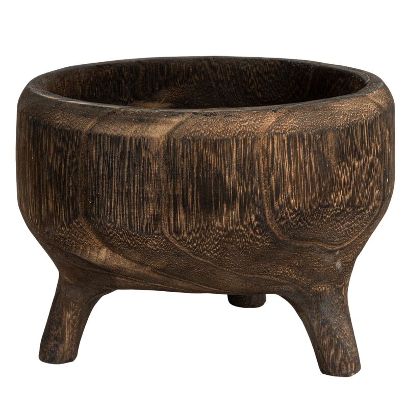 Rustic Paulownia Footed Wood Bowl , Charred Brown image number 0