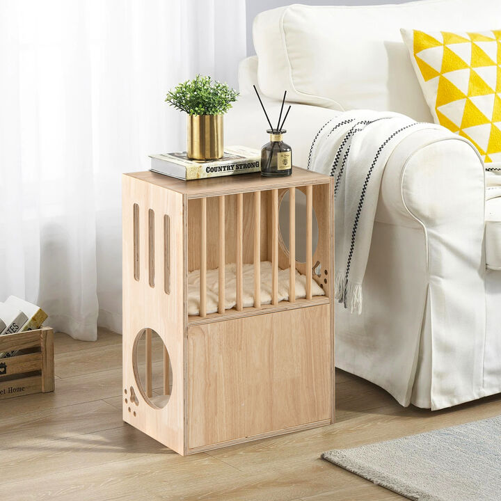 Wooden Cat Furniture &ndash; 2-Tier Indoor Condo with Cozy Cushions & Ventilated Design