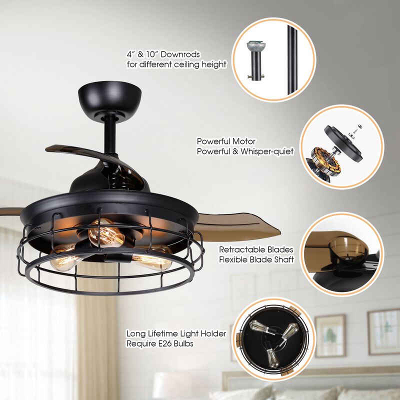 36 in.  Industrial Black 3blades Ceiling Fan with Remote