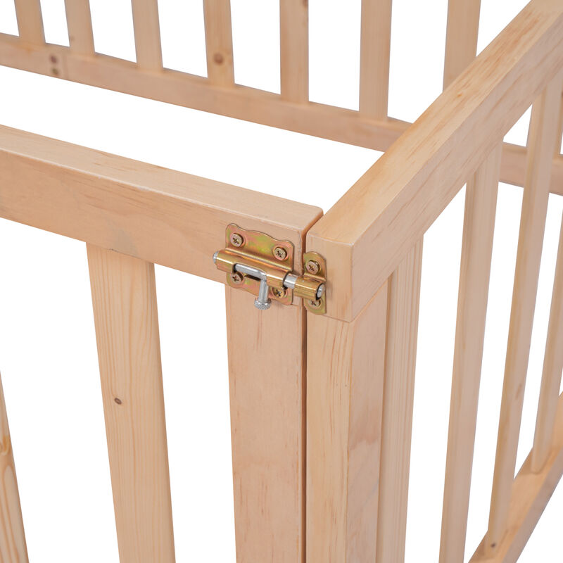 Streamdale Twin Size Wood Floor Bed Frame With Fence And Door