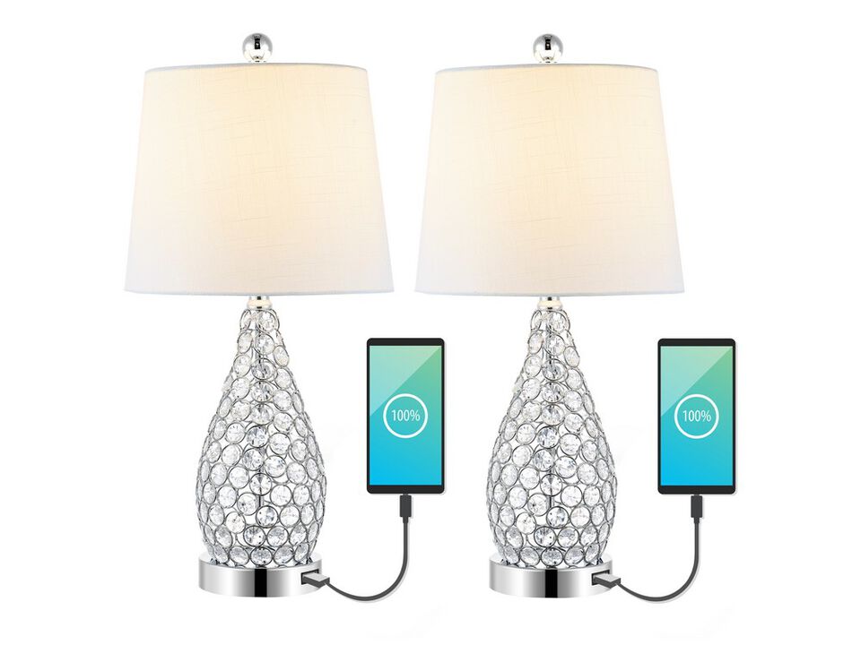 Lily Midcentury Modern Iron LED Table Lamp with USB Charging Port