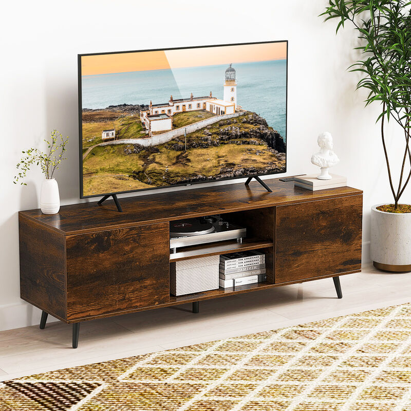 60" TV Stand with Built-In Power Strip and Height-Adjustable Shelf