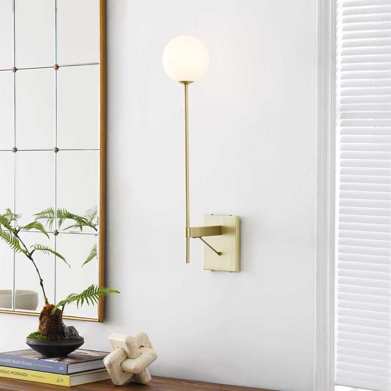 Modway EEI-6533-SBR Riva White Globe Wall Sconce, Satin Brass image number 6