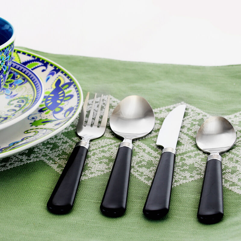 Gibson Sensations II 16 Piece Stainless Steel Flatware Set with Black Handles and Chrome Caddy image number 4