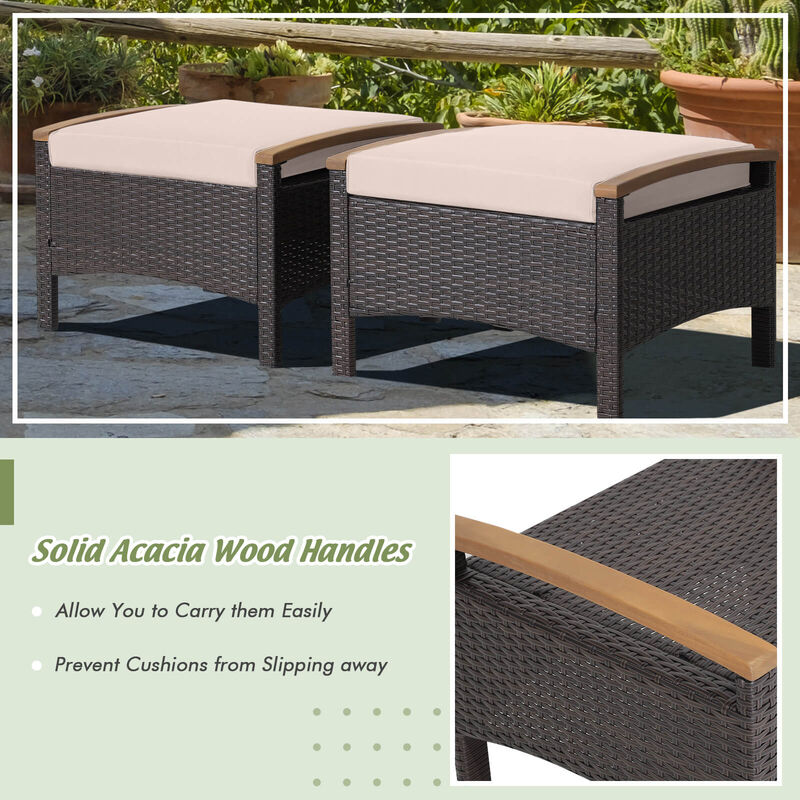 Set of 2 Fade-Resistant Wicker Patio Ottoman