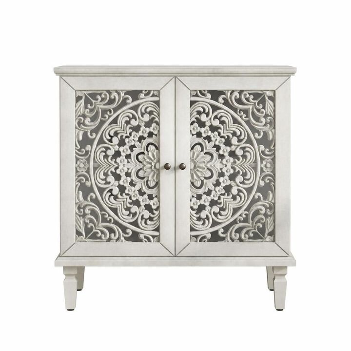 GOODSILO Vintage Hollow-Carved 2-Door Accent Cabinet with Adjustable Shelf and Solid Wood Legs for Living Room Entryway Storage