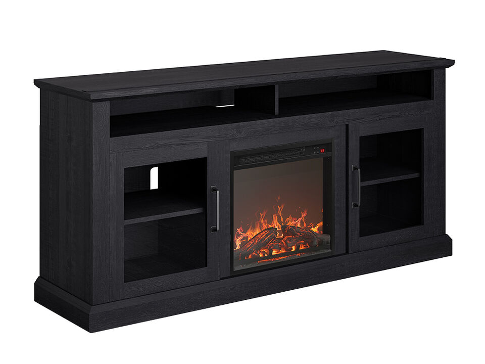 BELLEZE Modern 60" Traditional TV Stand with 18" Electric Fireplace Heater & Media Entertainment Center Console Table for TV up to 65" with Open Storage Shelves & Cabinets - Cayman