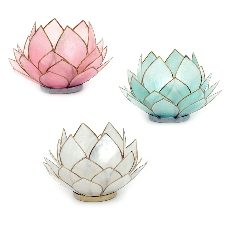 Set of 3 Capiz Shell Lotus Flower Tealight Candle Holders Light image number 0