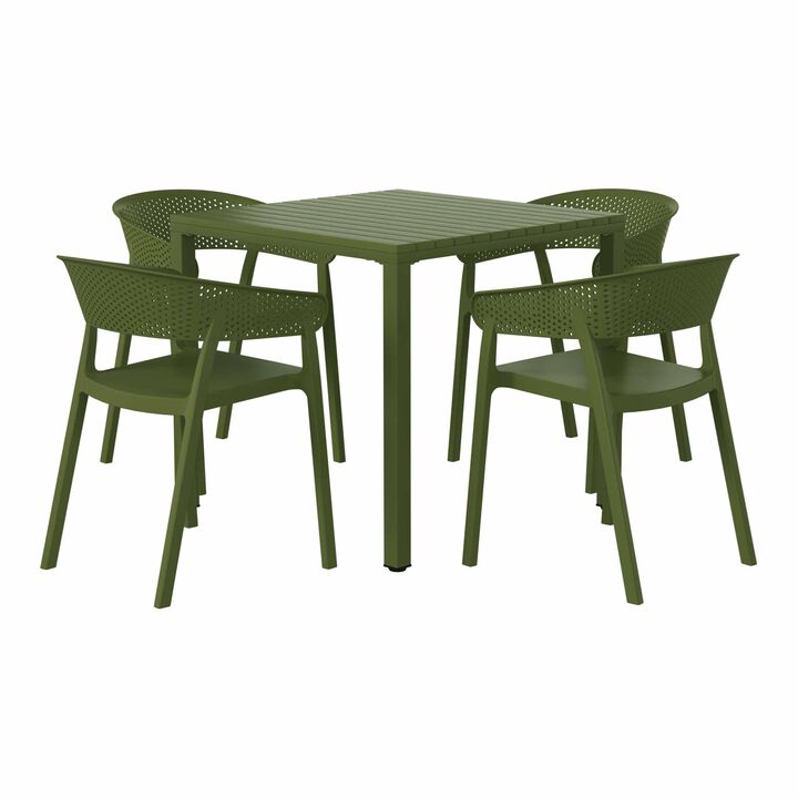 WestinTrends 5-Piece Outdoor Metal Frame Square Dining Table Patio Set with Stackable Patio Dining Chairs