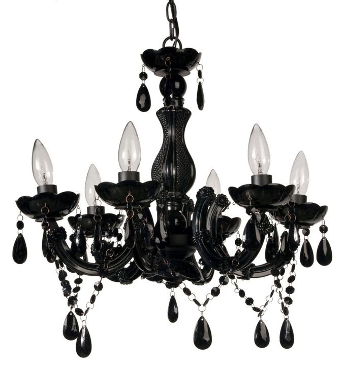 38.5" Black and Clear Classic Style Beads Six-Arm Chandelier