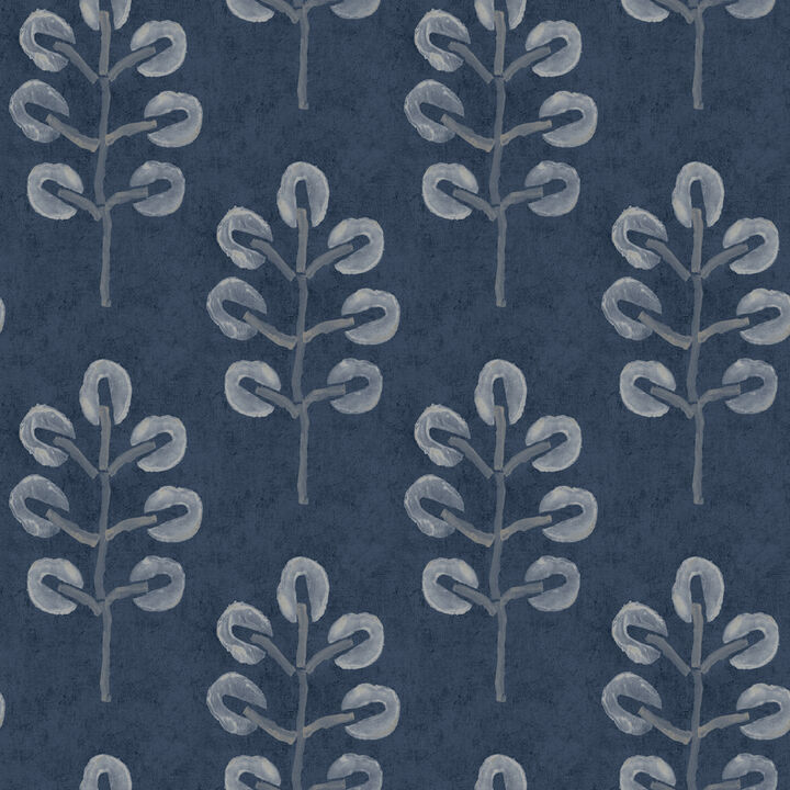Plum Tree Dark Blue Botanical Wallpaper