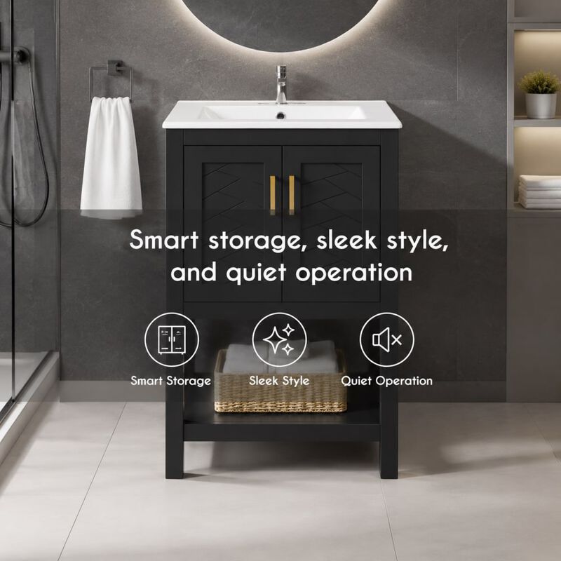 ELEMENT ACE 24 Inch Modern Bathroom Vanity with Elegant Twill Design Soft-Close Hinges Adjustable Shelf Back Open Structure Ample Customizable Bathroom Storage image number 4