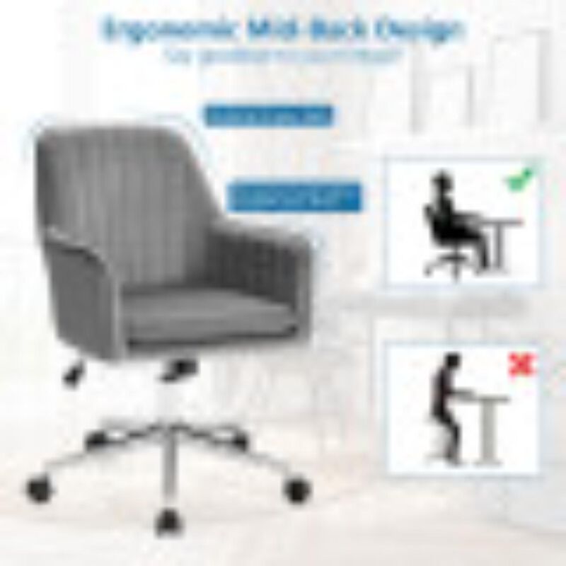 Hivvago Velvet Accent Office Armchair with Adjustable Swivel and Removable Cushion