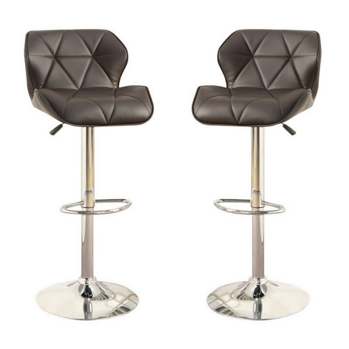 Barstool with Gaslight In Tufted Leather Dark Brown Set of 2