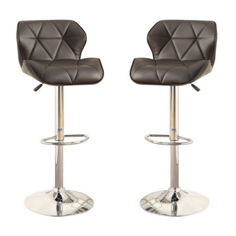 Barstool with Gaslight In Tufted Leather Dark Brown Set of 2