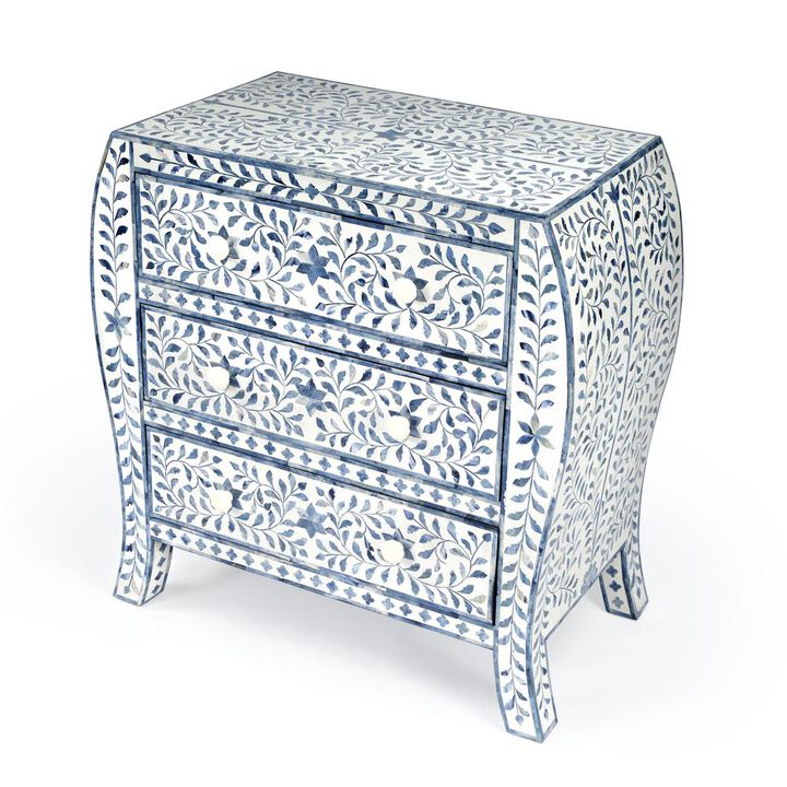 Butler Specialty Trubadur and Bone Inlay 3 Drawer Chest, White and Blue