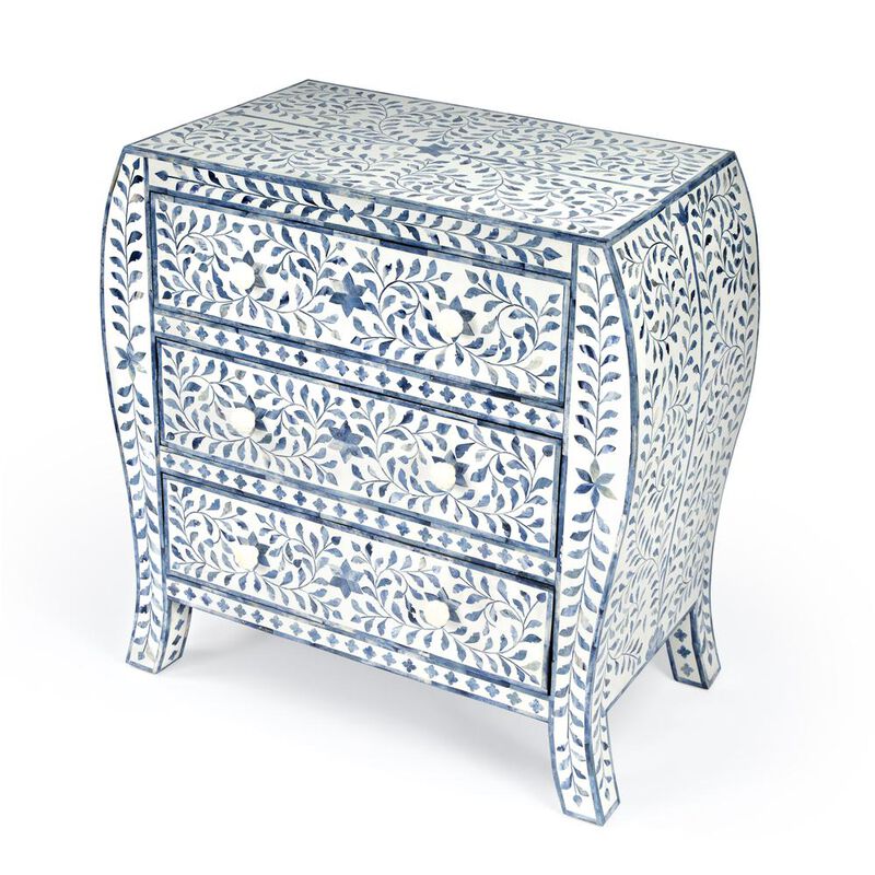 Butler Specialty Trubadur and Bone Inlay 3 Drawer Chest, White and Blue image number 0